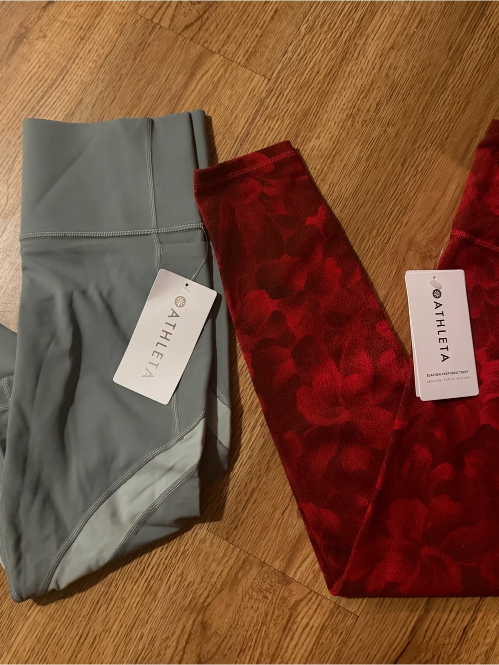 Athleta Light Gray Leggings & Red Patterned Leggings